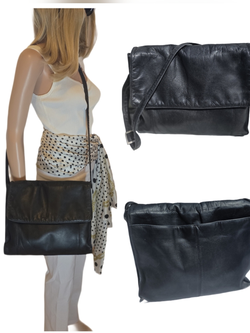 DEREK ALEXANDER Black Vintage Butter Soft Tumbled Leather Foldover Crossbody